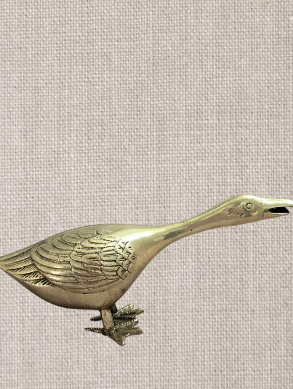 Golden Brass Goose Figurine Shelf Sitter, Bohemian Farmhouse Metallic Decor